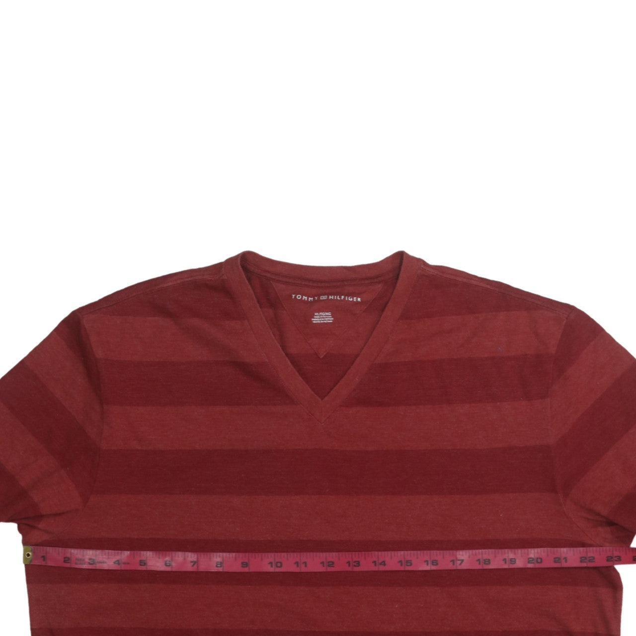 Tommy Hilfiger Men's Red Striped V-Neck Short Sleeve T-Shirt XLT