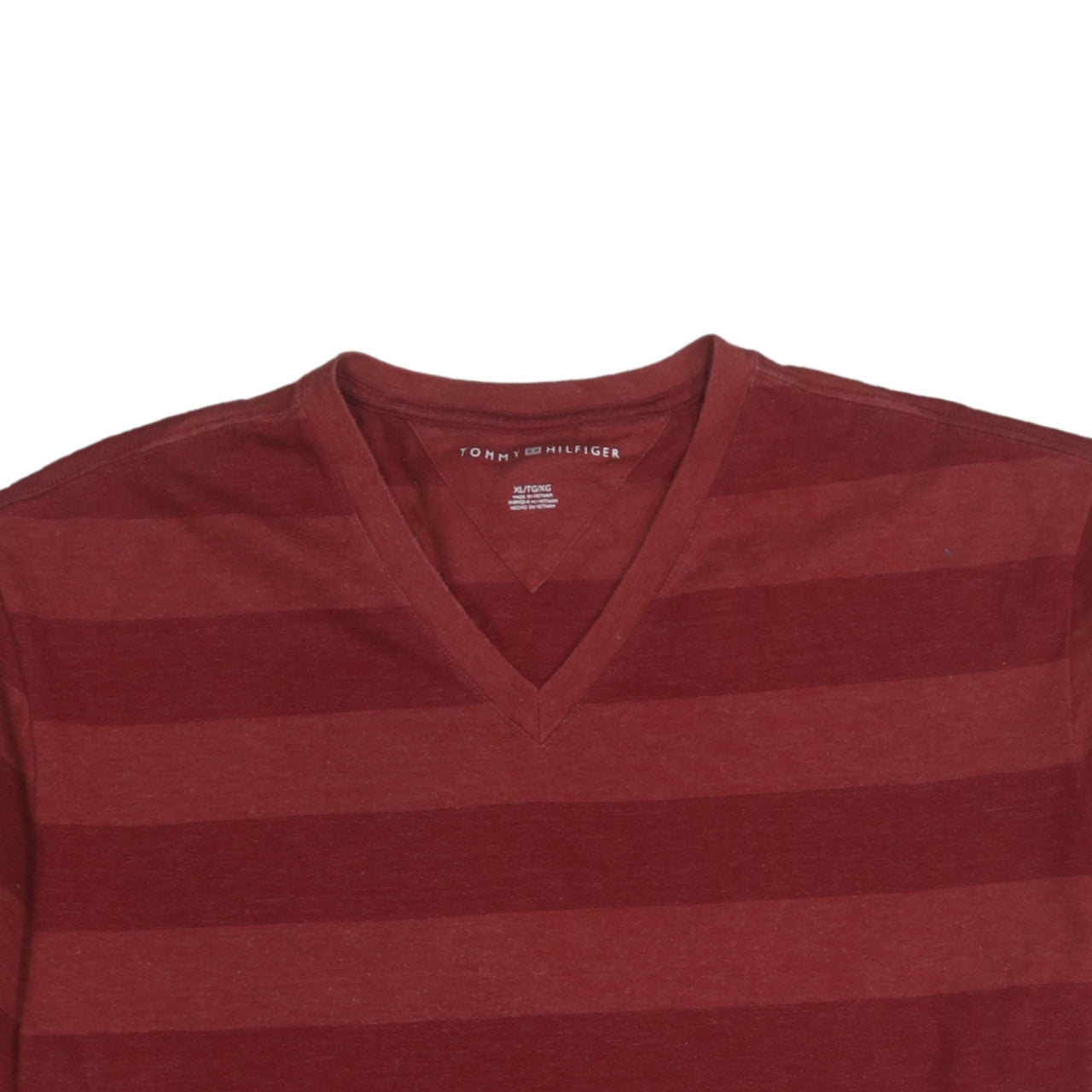 Tommy Hilfiger Men's Red Striped V-Neck Short Sleeve T-Shirt XLT