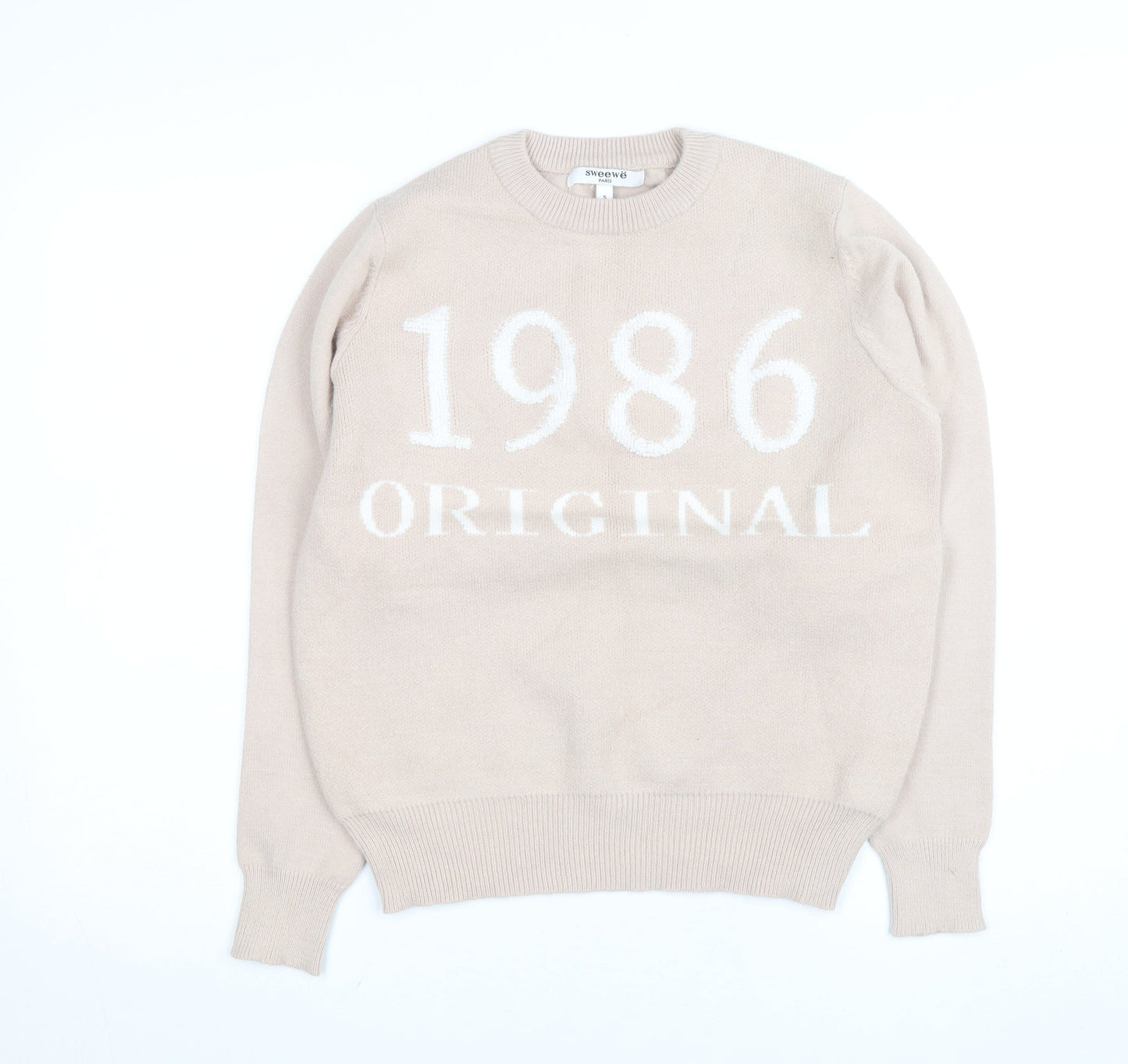 Sweewe Paris Women Beige 1986 Crew Neck Pullover Jumper Size S