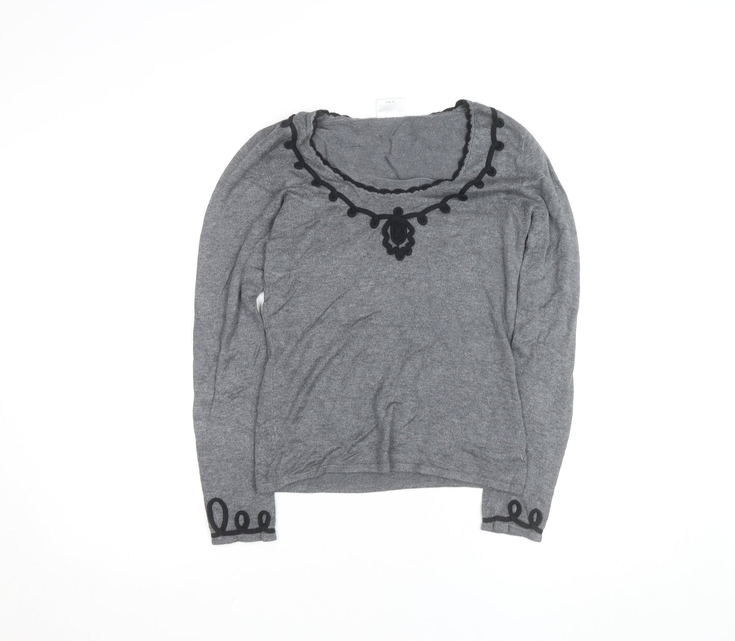 Next Womens Grey Long Sleeve Scoop Neck Blouse Size 8