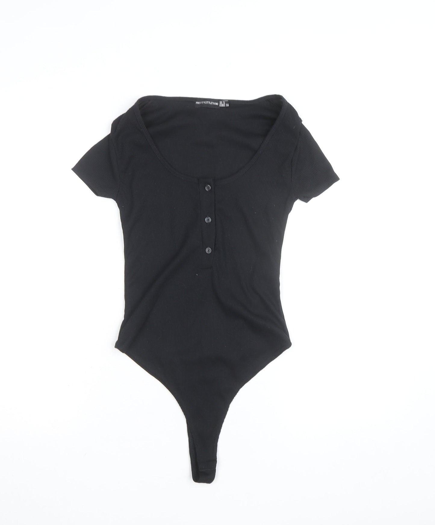 PrettyLittleThing Women’s Black Short Sleeve Ribbed Bodysuit UK 4