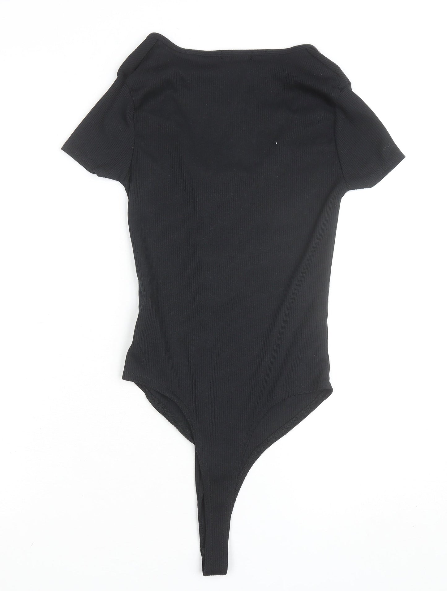 PrettyLittleThing Women’s Black Short Sleeve Ribbed Bodysuit UK 4