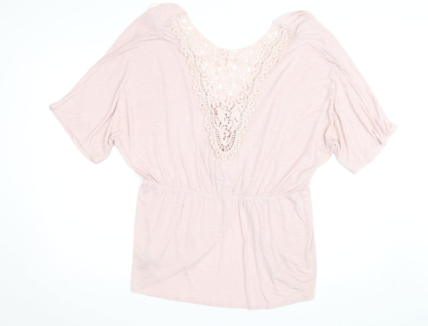 Dunnes Women Pink Crochet V-Neck Tunic Blouse Size 20