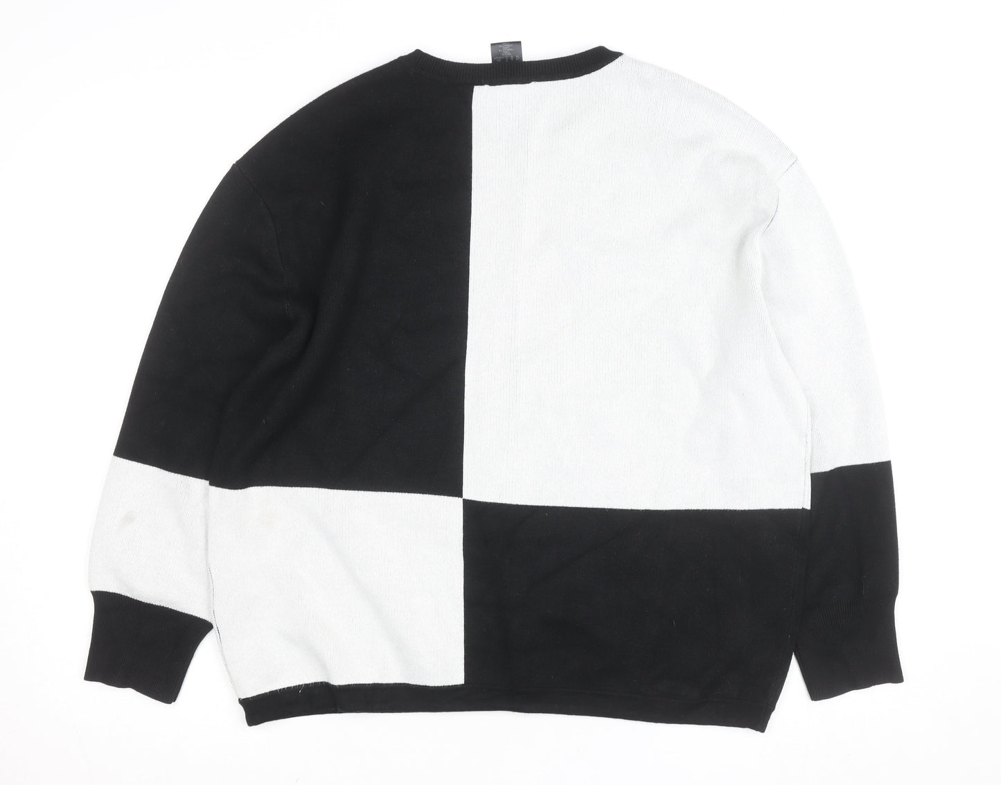 DKNY Women Black White Geometric Crew Neck Pullover Jumper Medium
