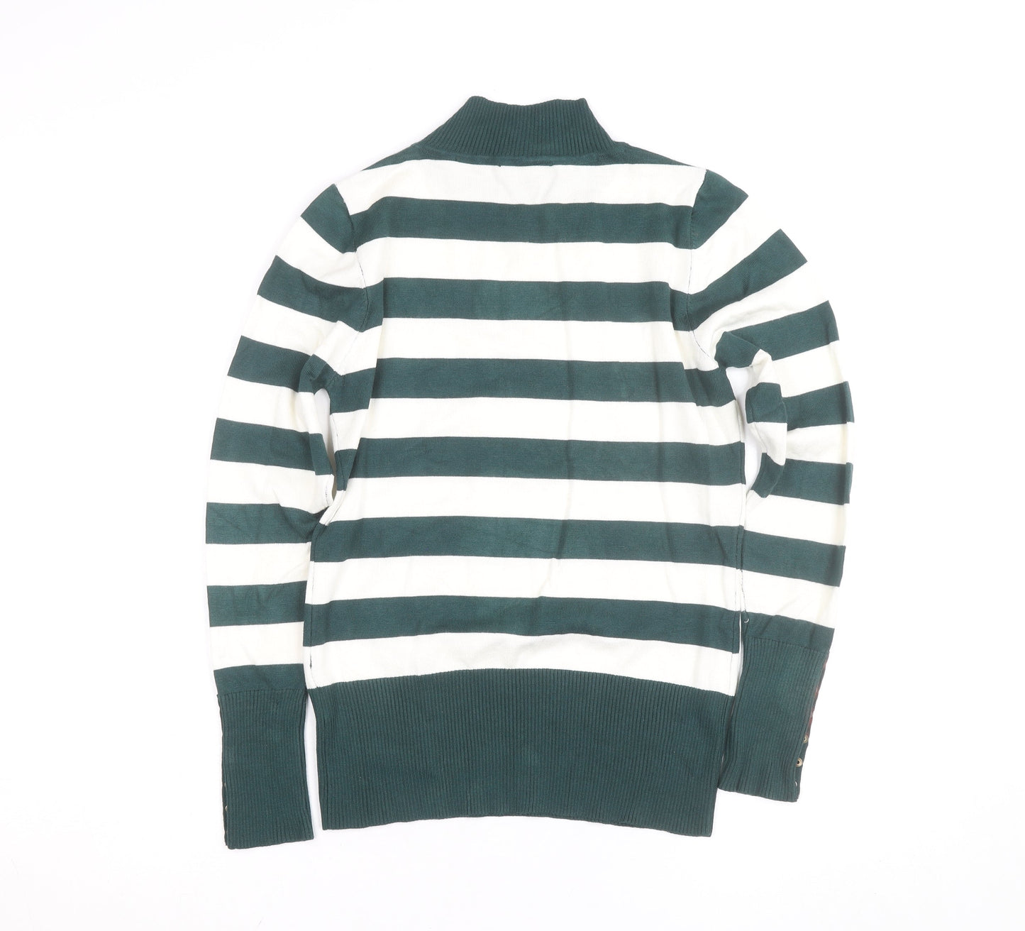 P-M Womens Green White Striped Roll Neck Jumper M Long Sleeve Knit