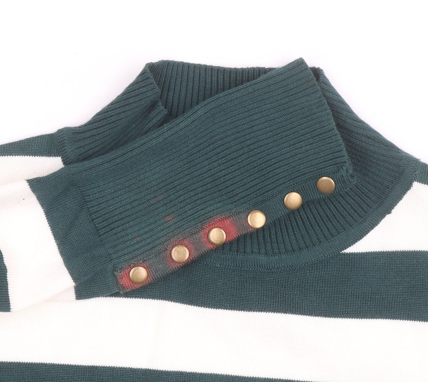 P-M Womens Green White Striped Roll Neck Jumper M Long Sleeve Knit