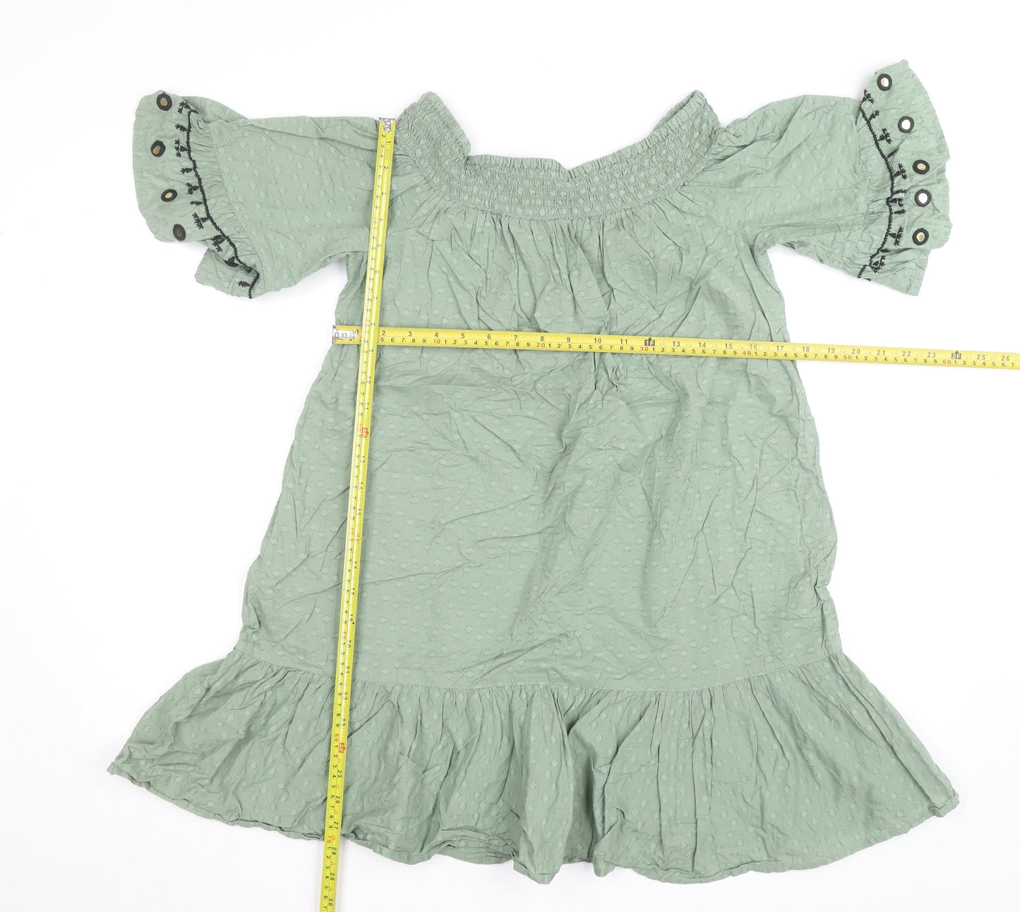 F&F Women’s Green Off Shoulder Peasant Blouse Size S Short Sleeve
