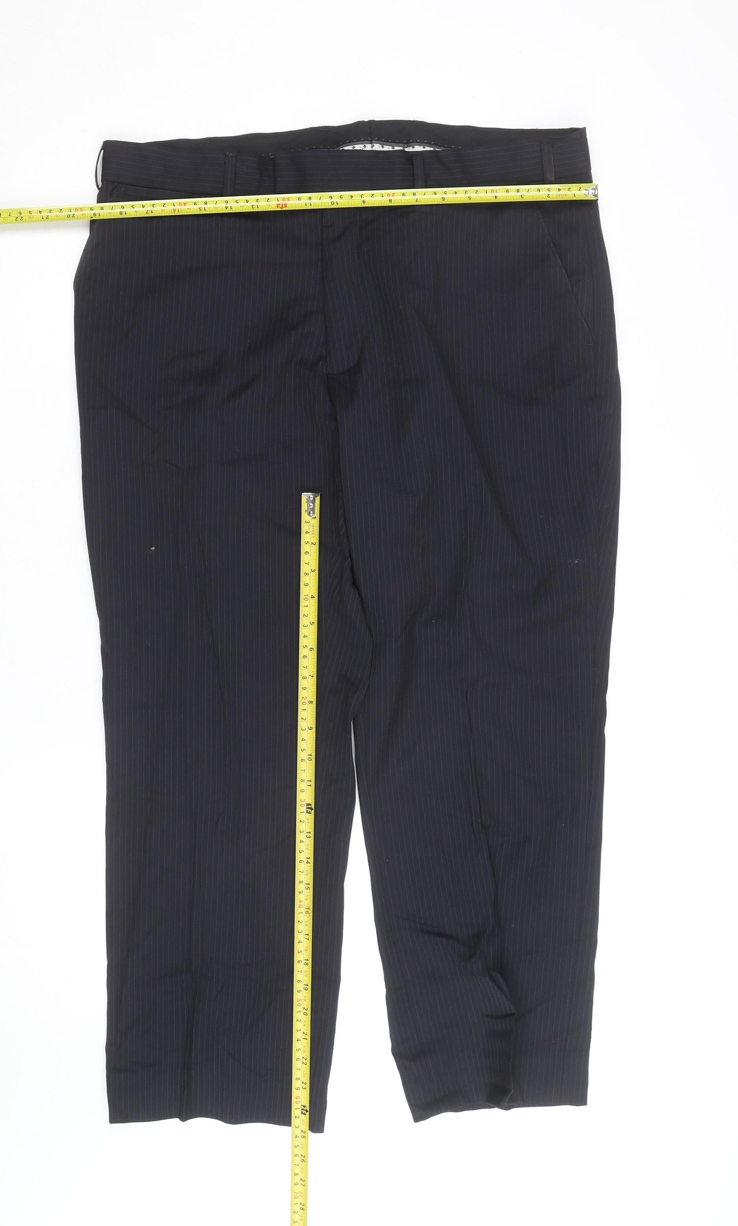 Jeff Banks Men’s Black Pinstripe Wool Blend Dress Trousers 32R