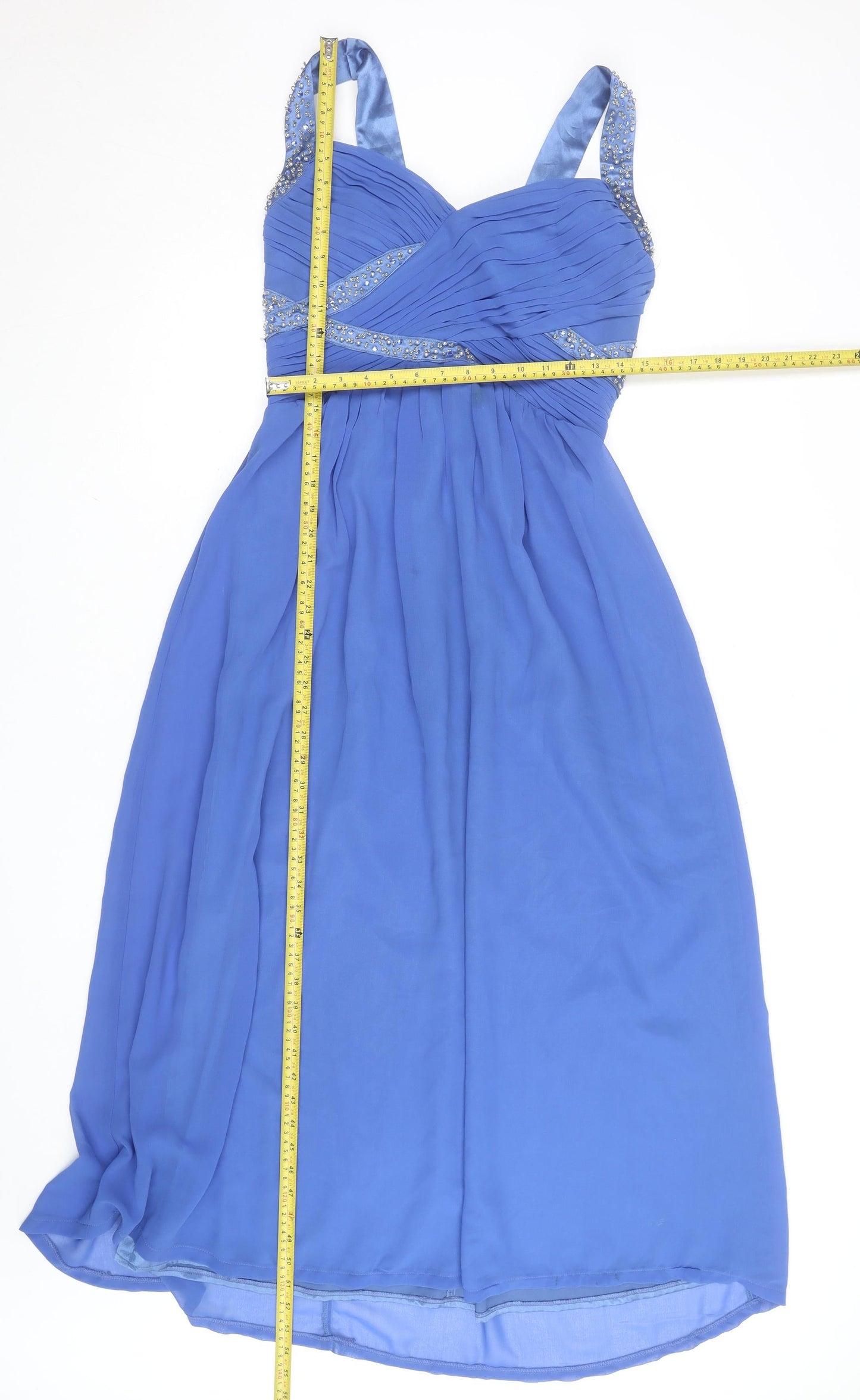 Max & Lola Milano Women's Blue Beaded Chiffon Empire Waist Dress Size 16