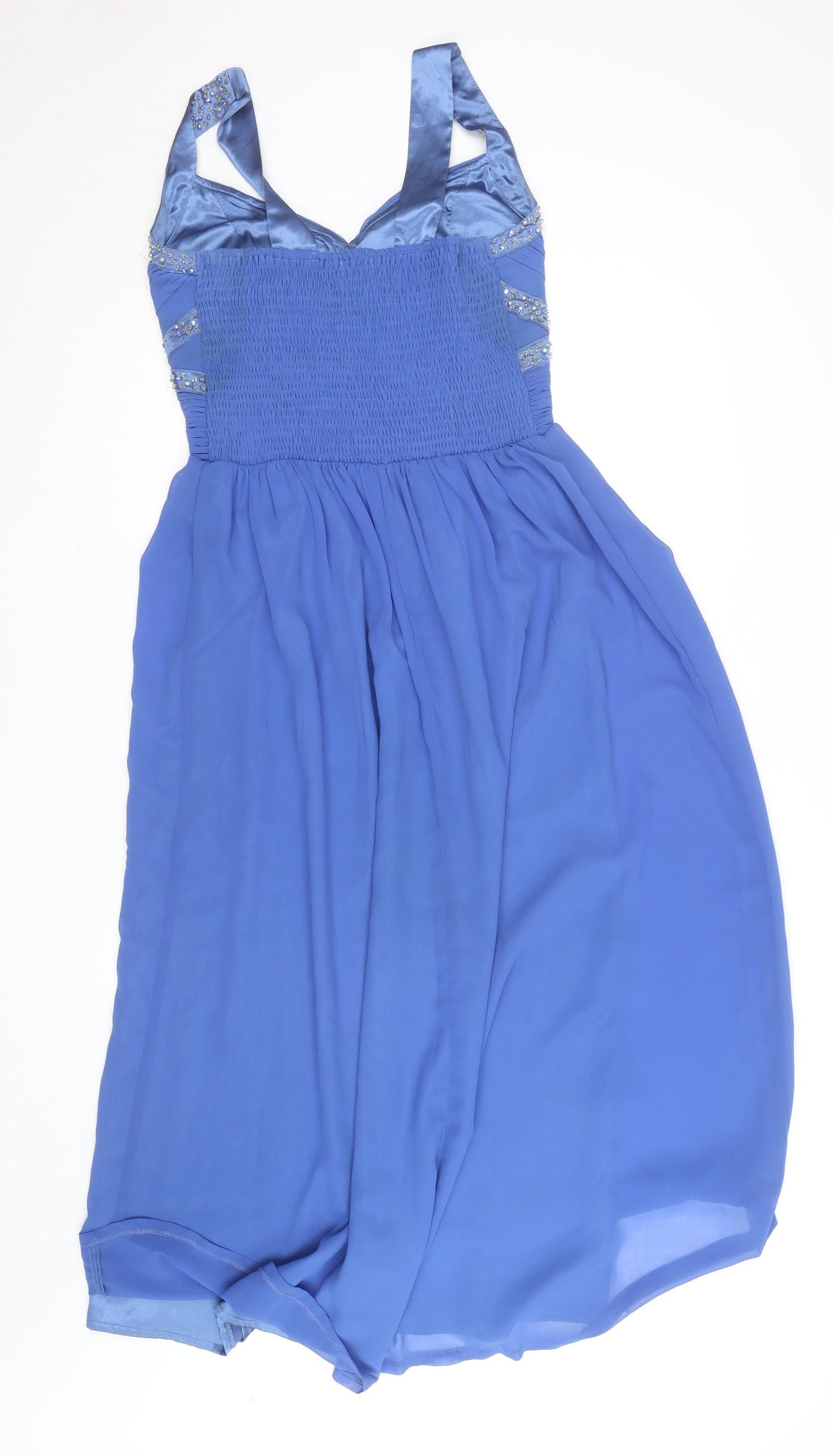 Max & Lola Milano Women's Blue Beaded Chiffon Empire Waist Dress Size 16