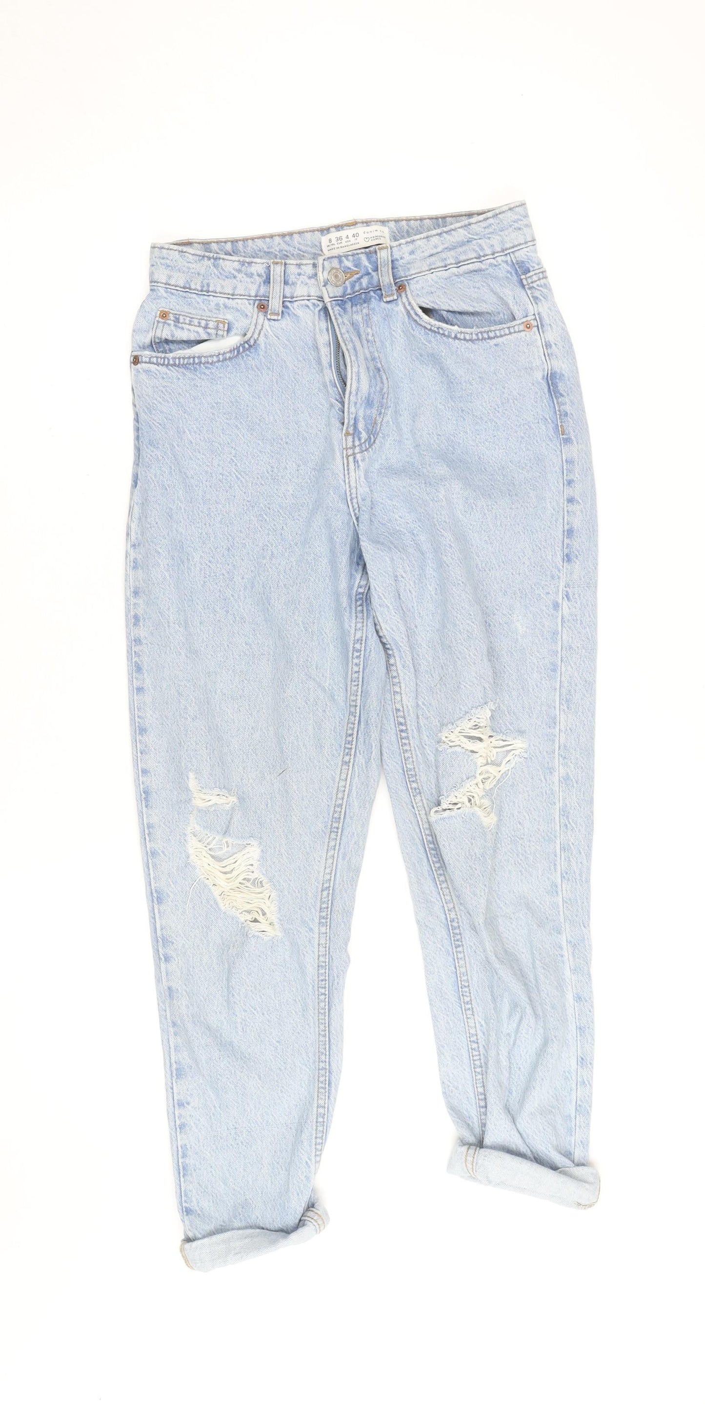 Primark Denim Co Women Light Blue Distressed Mom Jeans Size 8