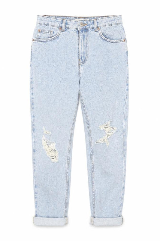 Primark Denim Co Women Light Blue Distressed Mom Jeans Size 8
