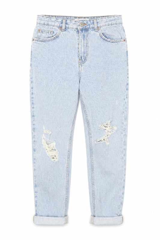 Primark Denim Co Women Light Blue Distressed Mom Jeans Size 8