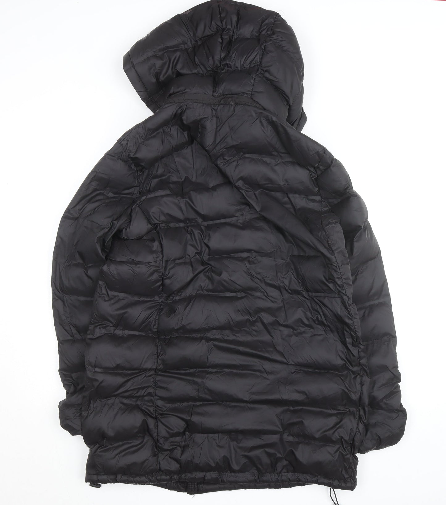 Zara Women’s Black Puffer Jacket Size 14 Hooded Long Lightweight Winter Coat