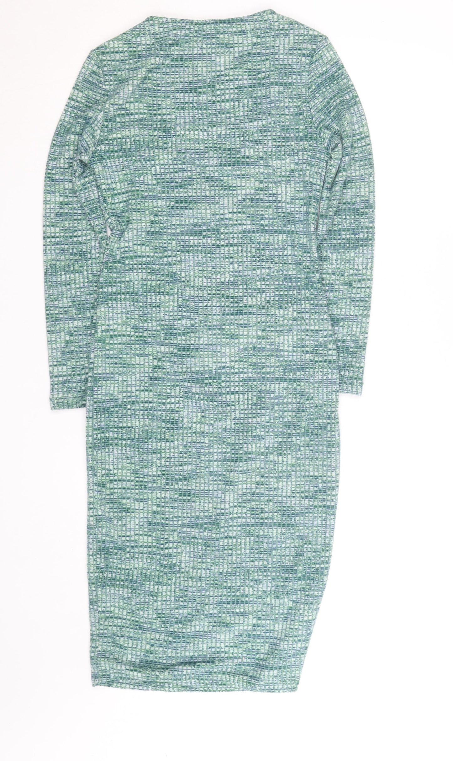 Primark Women’s Green Bodycon Knit Dress Size 8 Long Sleeve Square Neck