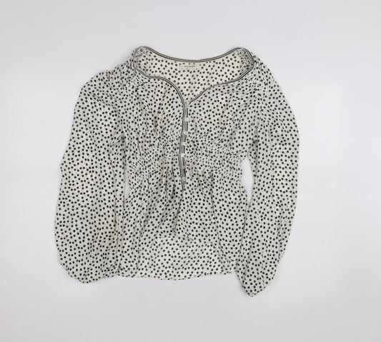 Max Studio Women’s White Polka Dot Tunic Blouse Size M Long Sleeve