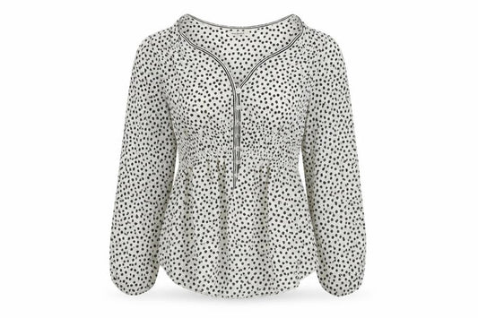 Max Studio Women’s White Polka Dot Tunic Blouse Size M Long Sleeve