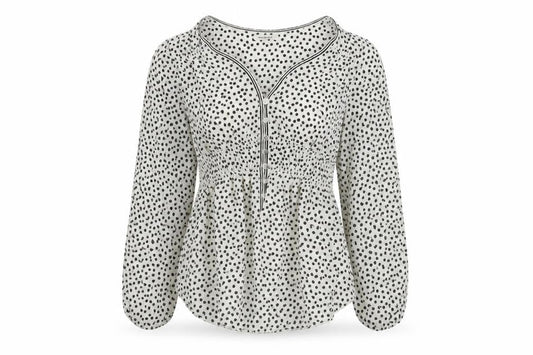 Max Studio Women’s White Polka Dot Tunic Blouse Size M Long Sleeve