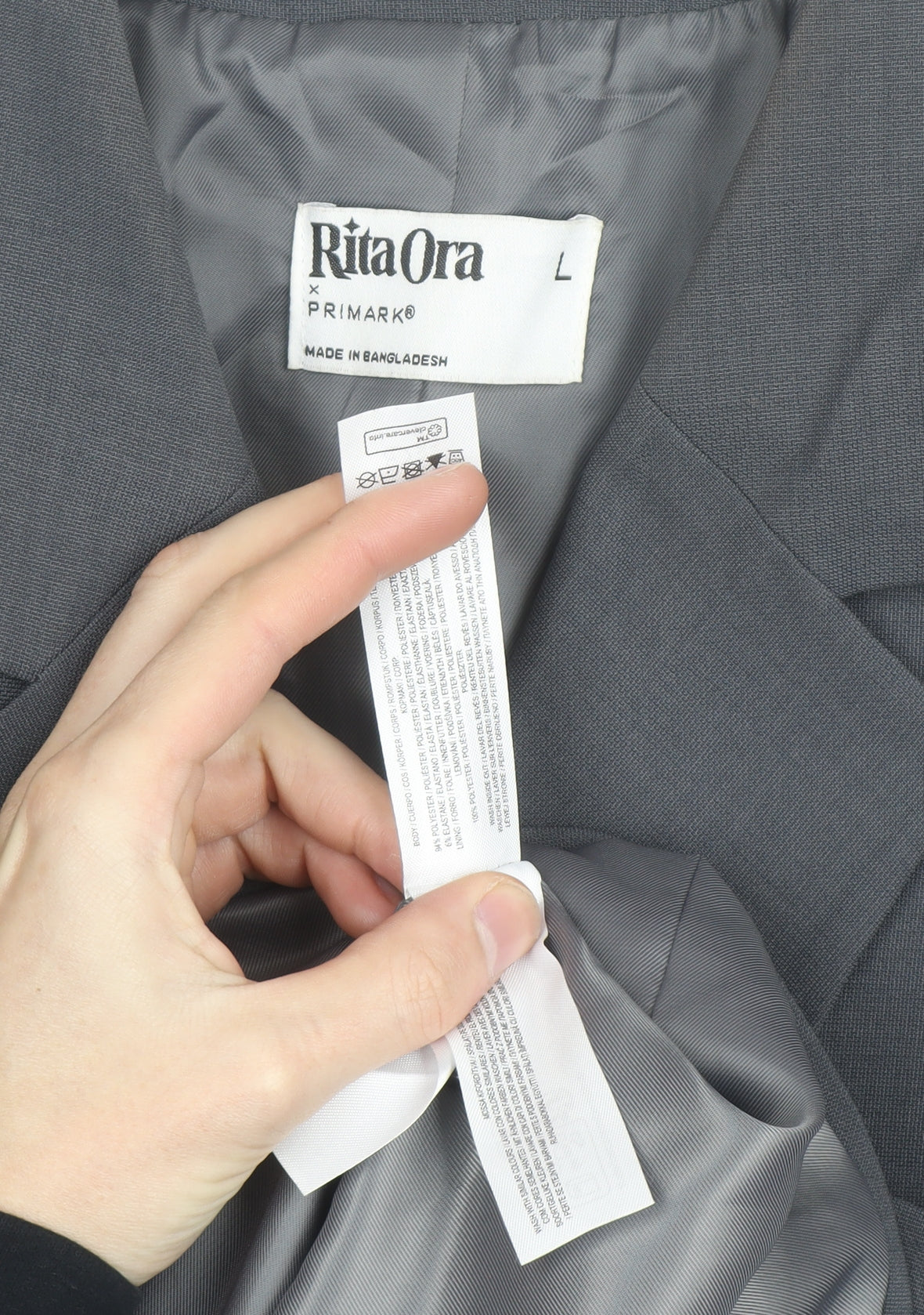 Rita Ora x Primark Women's Grey Blazer L Classic Lined Workwear Jacket