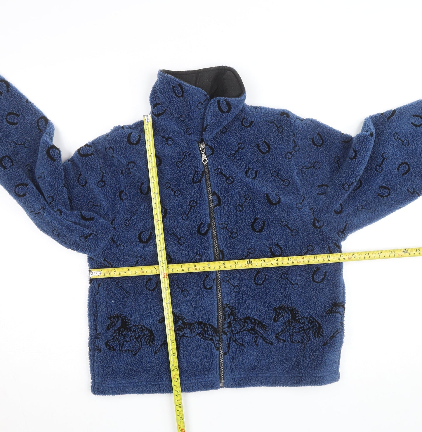 Tsunami Women's Blue Fleece Equestrian Pattern Zip Jacket M