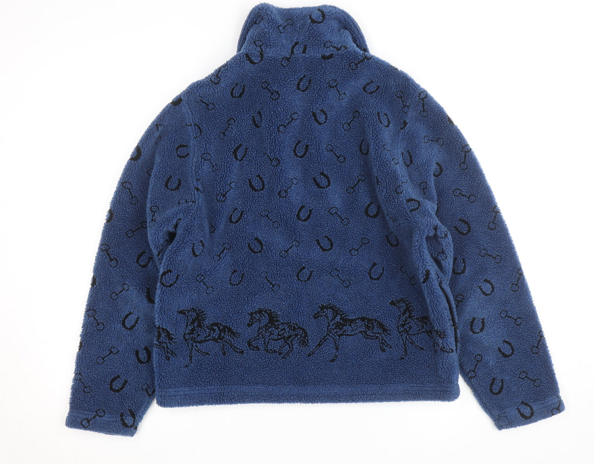 Tsunami Women's Blue Fleece Equestrian Pattern Zip Jacket M