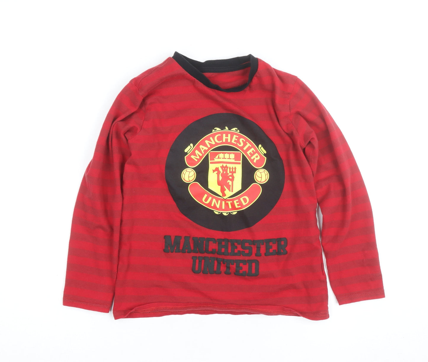 Manchester United Boys Red Long Sleeve Striped T-Shirt 8-9 Years