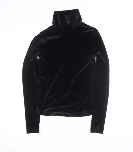 Rouje Women’s Black Velvet Roll Neck Long Sleeve Top Size S