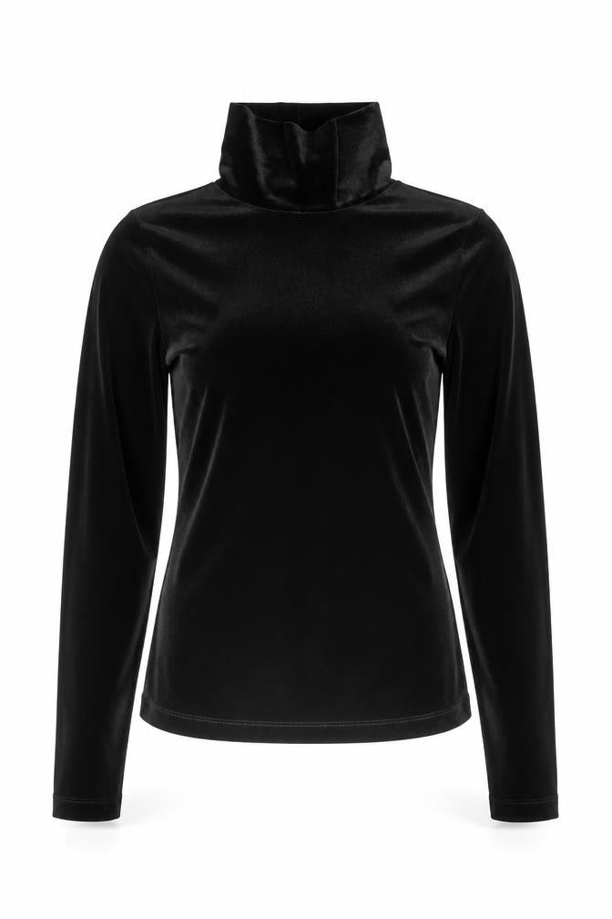 Rouje Women’s Black Velvet Roll Neck Long Sleeve Top Size S