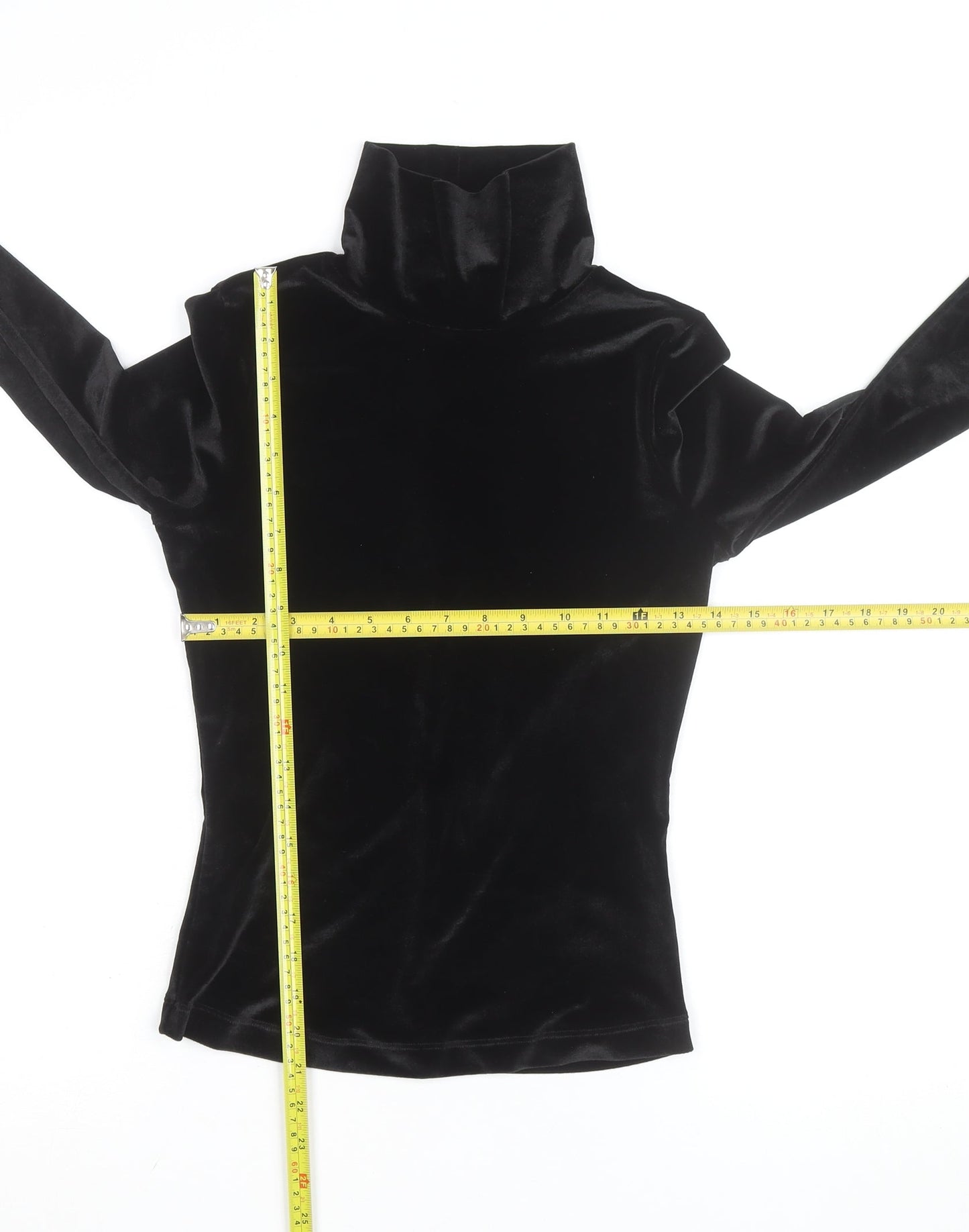 Rouje Women’s Black Velvet Roll Neck Long Sleeve Top Size S
