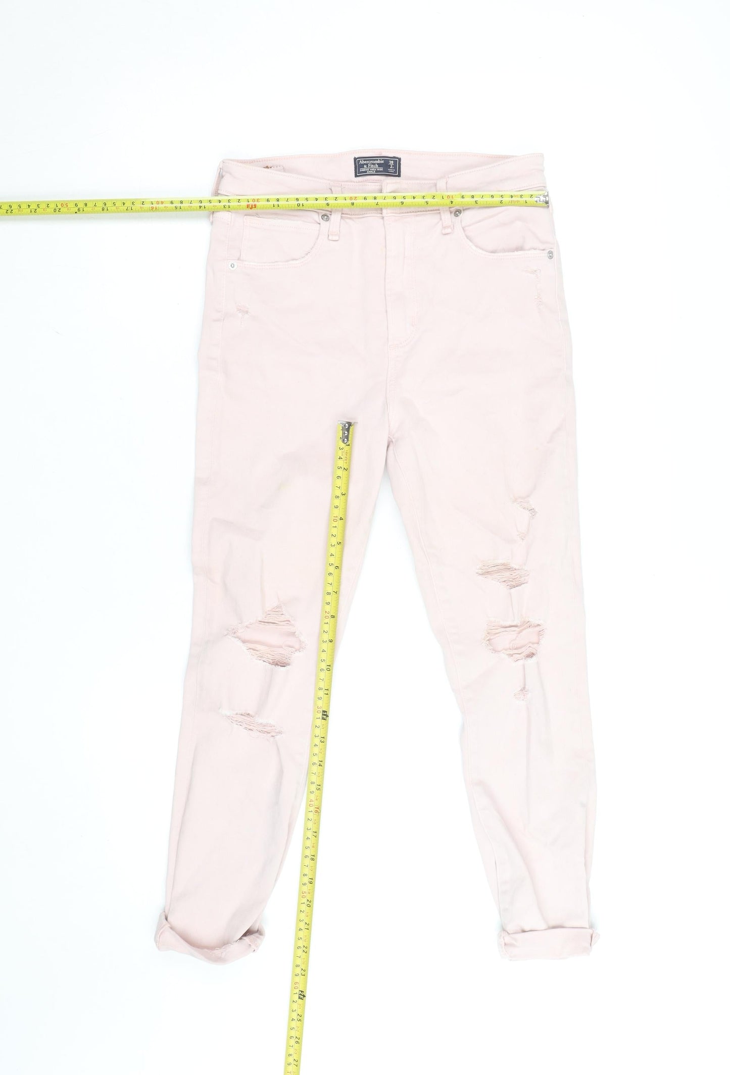Abercrombie & Fitch Womens Pink 2 High Rise Ankle Distressed Jeans