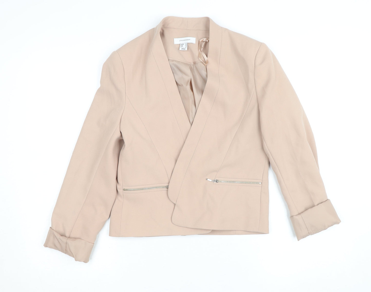 Atmosphere Women Beige Size 10 Blazer Jacket with Zip Pockets