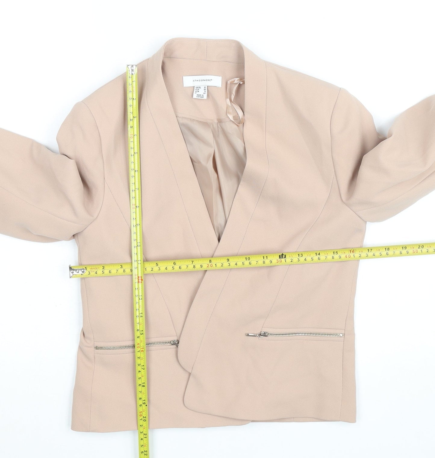 Atmosphere Women Beige Size 10 Blazer Jacket with Zip Pockets