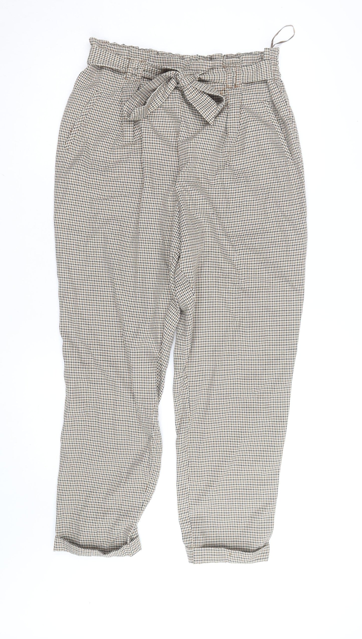 Primark Women’s Brown Check Paperbag Trousers Size 16