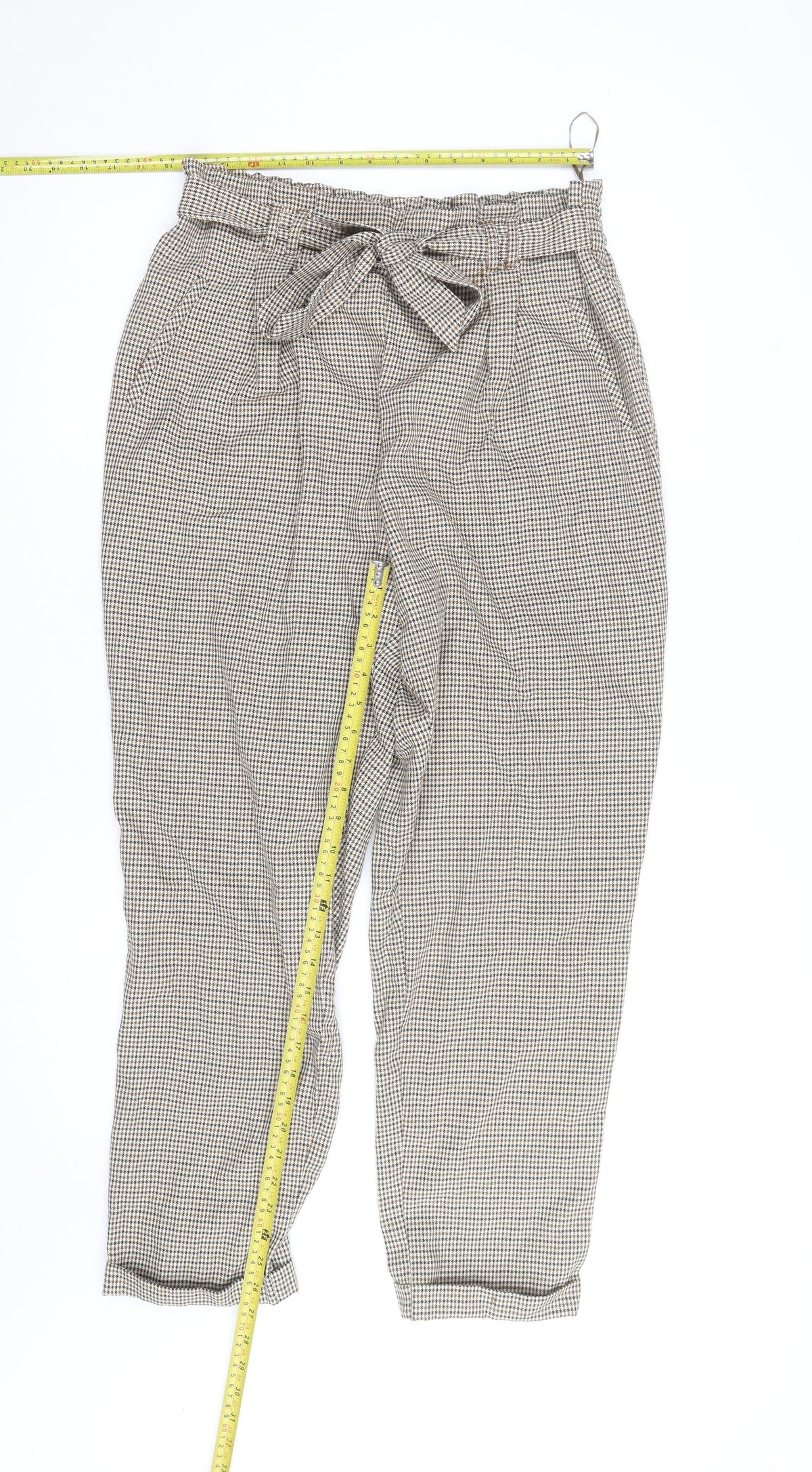 Primark Women’s Brown Check Paperbag Trousers Size 16
