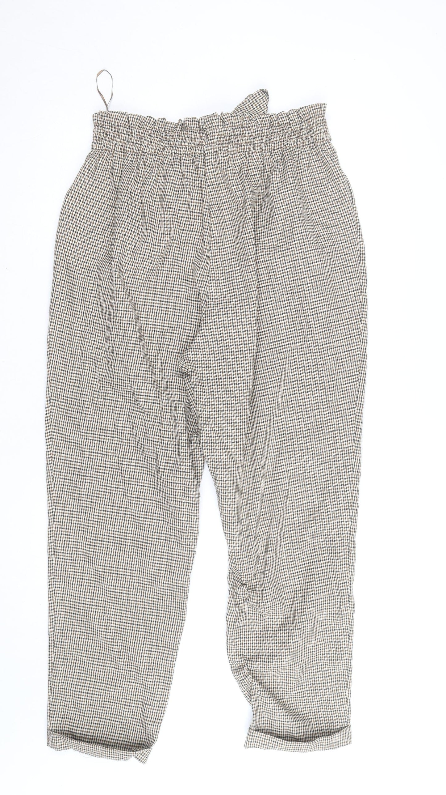 Primark Women’s Brown Check Paperbag Trousers Size 16