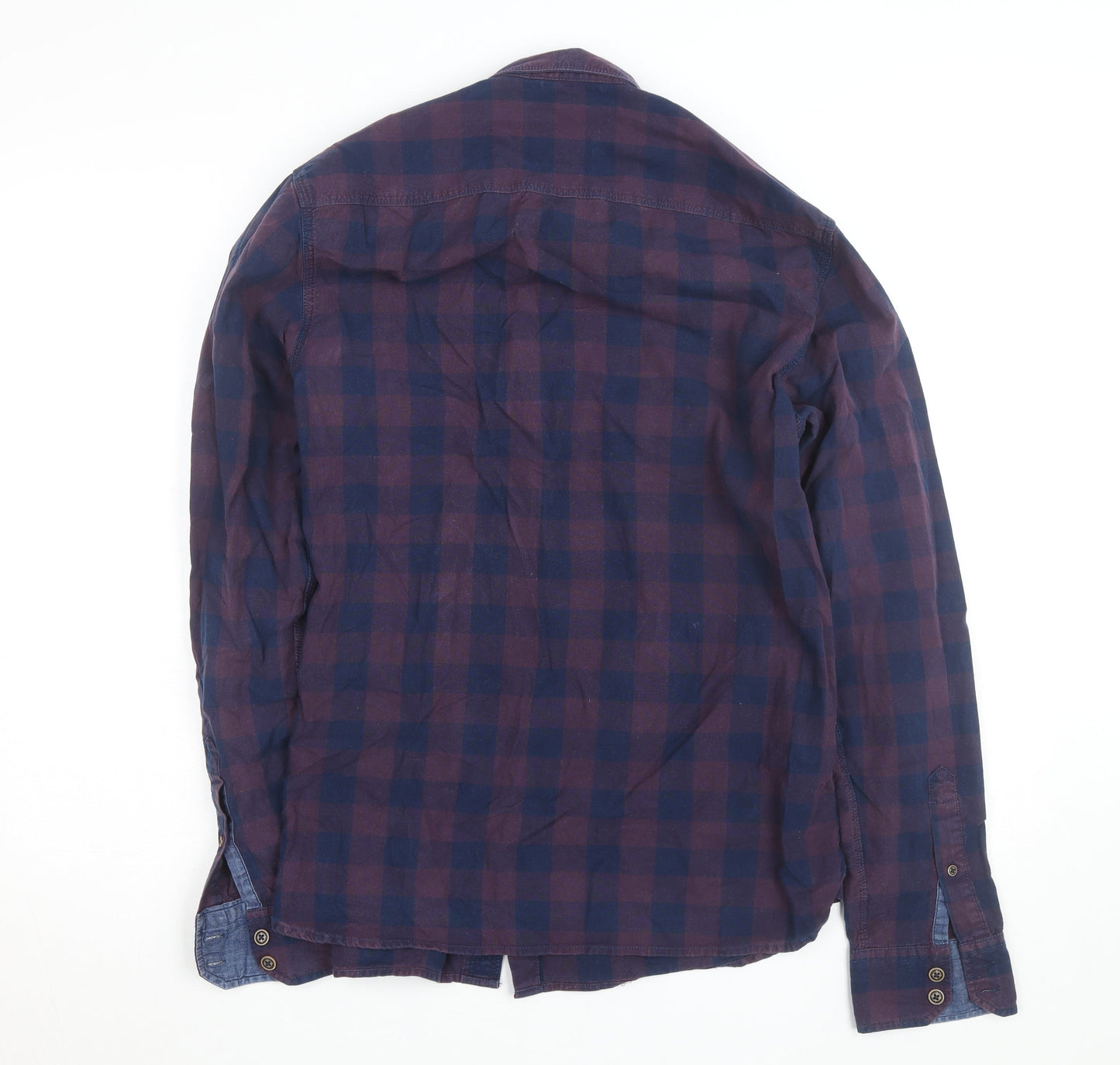 Diesel Men's Blue Checked Cotton Long Sleeve Button-Up Shirt L