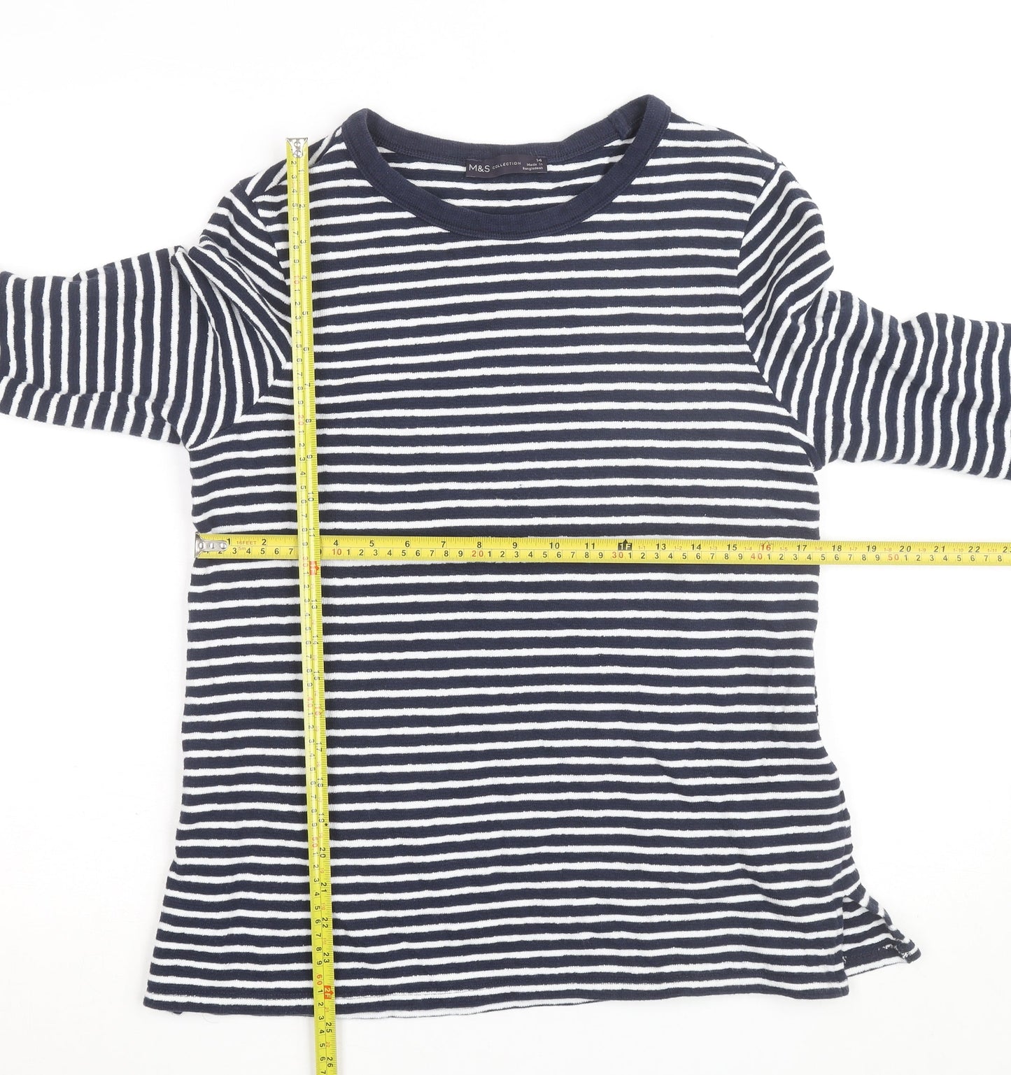 Marks and Spencer Men's Blue Striped Long Sleeve Cotton Top Size 14