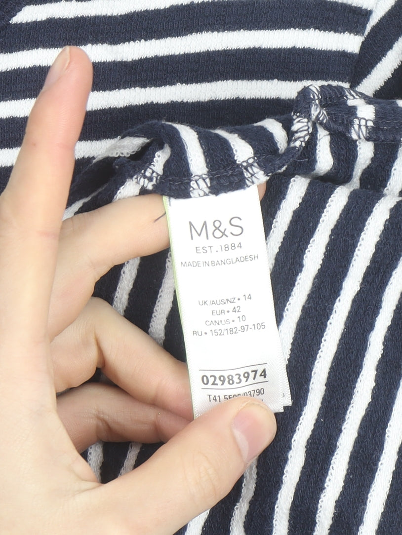 Marks and Spencer Men's Blue Striped Long Sleeve Cotton Top Size 14