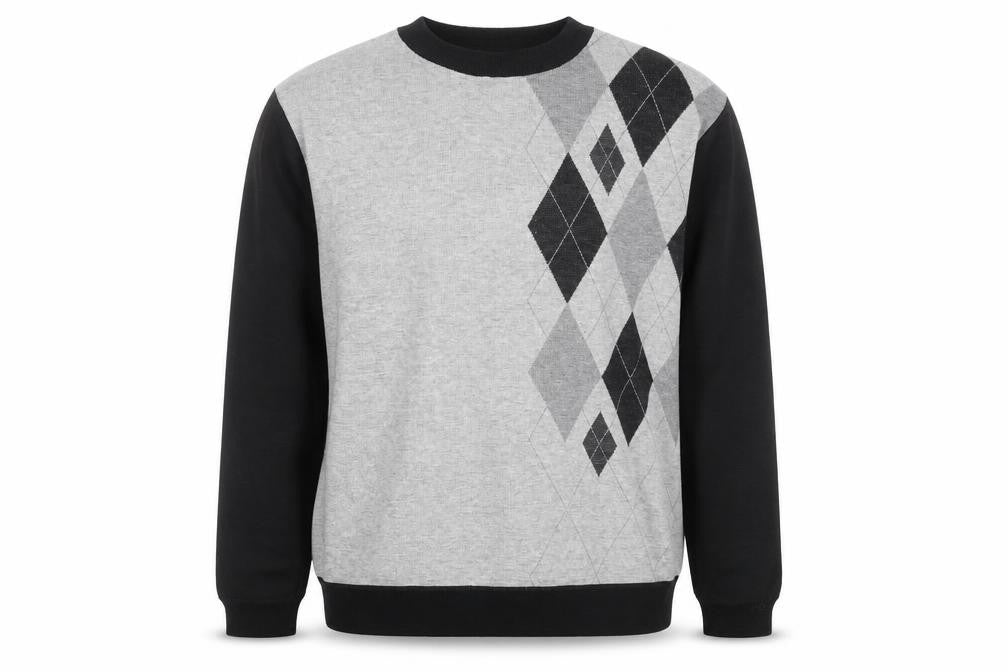 Charles Norton Mens Grey Argyle Crew Neck Pullover Jumper 2XL