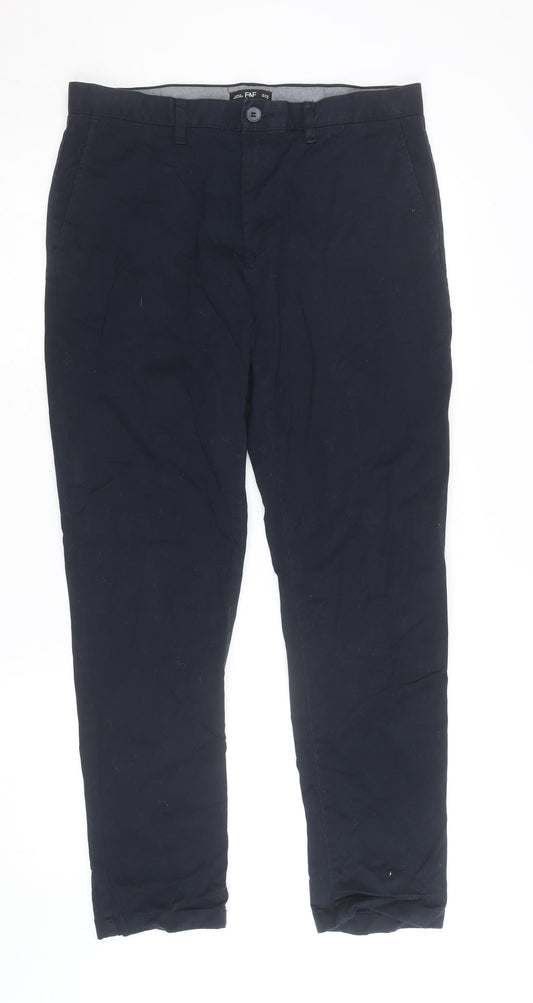 F&F Men's Blue Chino Trousers 34W 32L Regular Fit Cotton