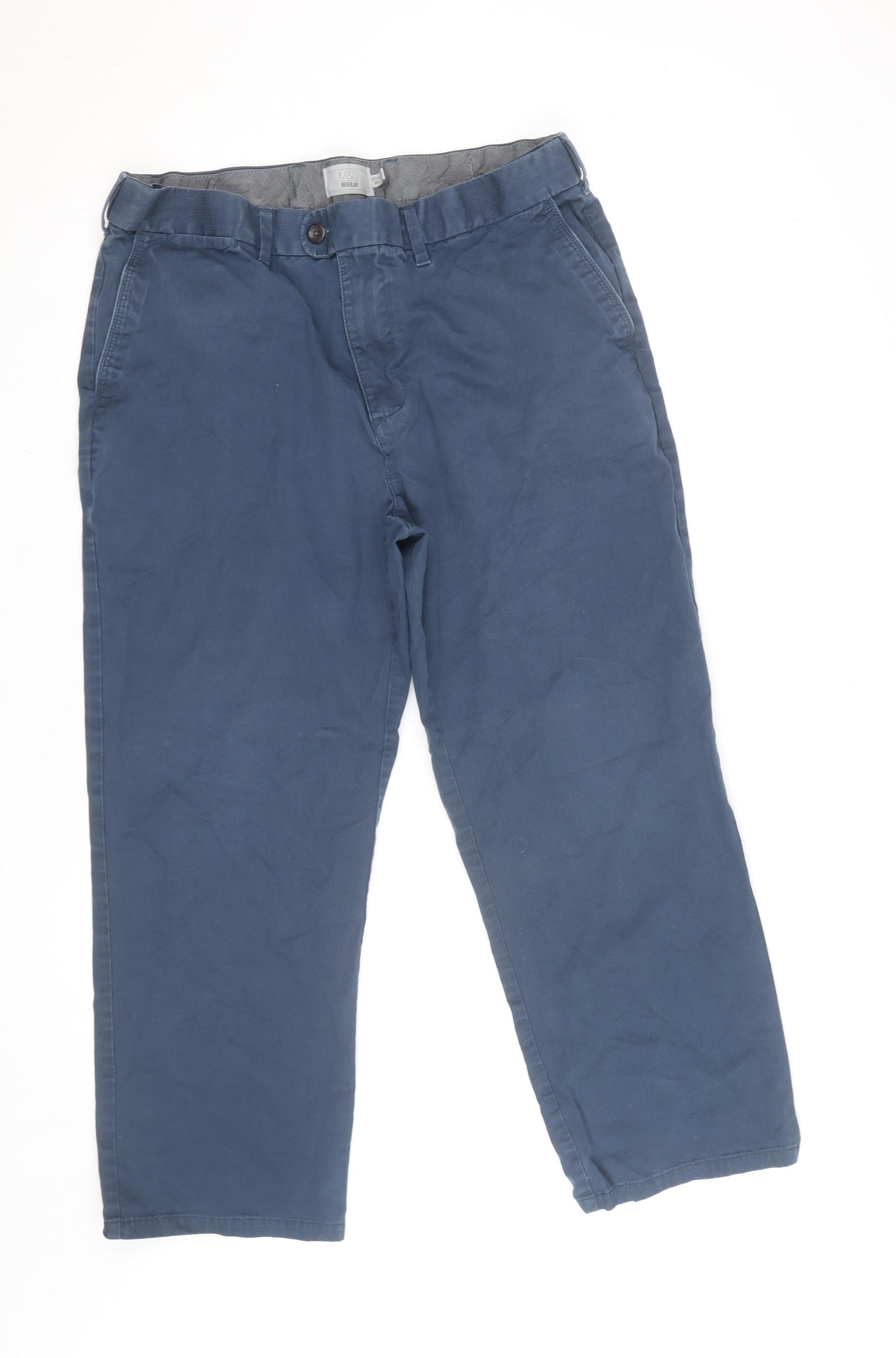 Marks and Spencer Men Blue Regular Fit Chino Trousers 36L