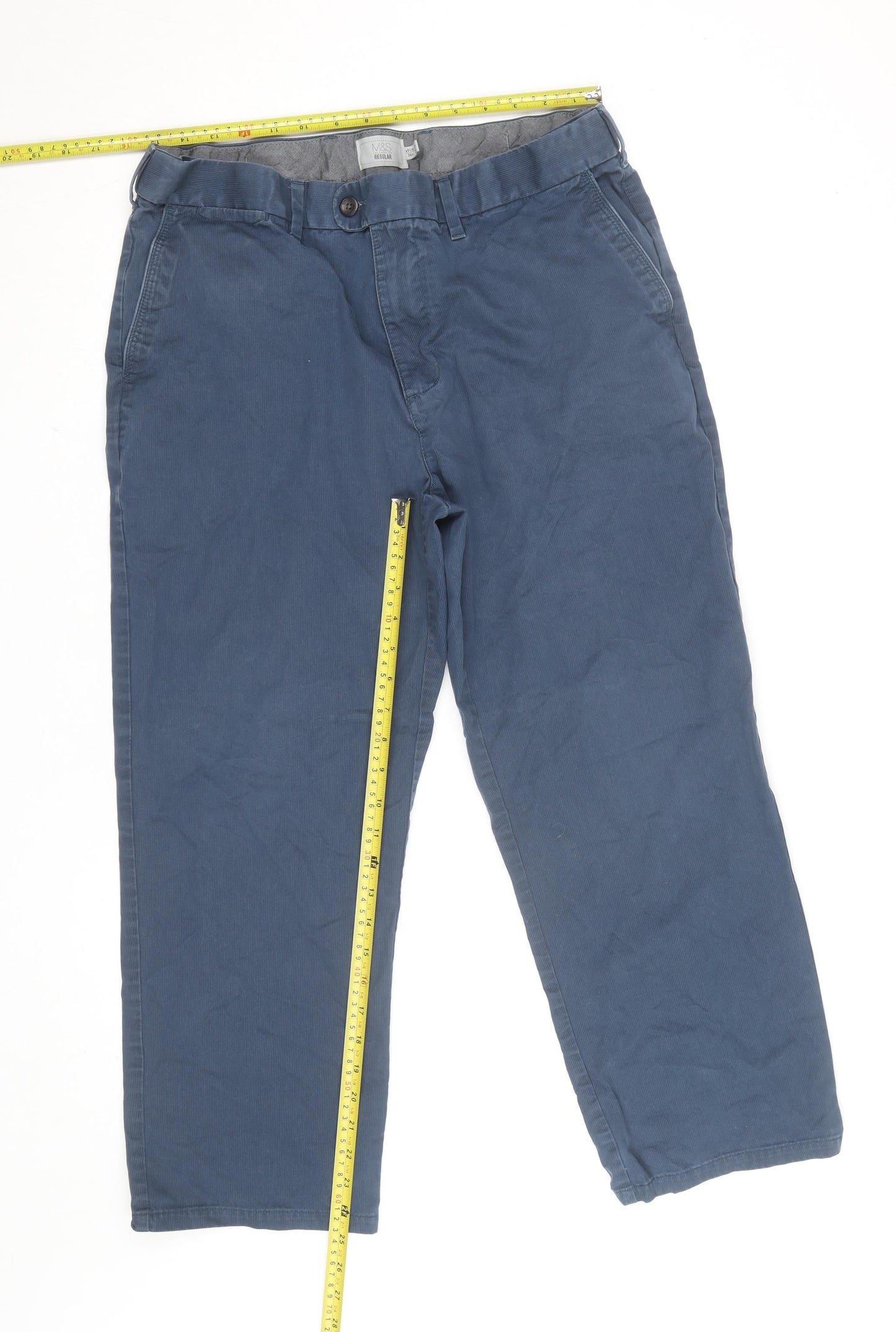 Marks and Spencer Men Blue Regular Fit Chino Trousers 36L