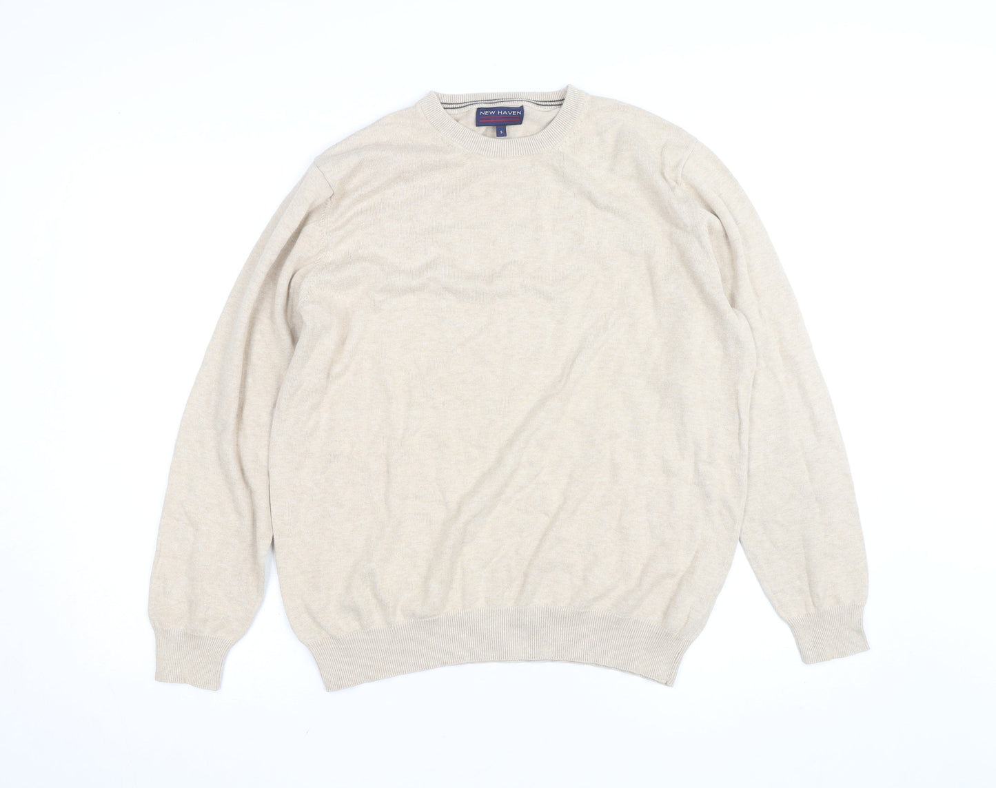 New Haven Men's Beige Small Crew Neck Pullover Jumper