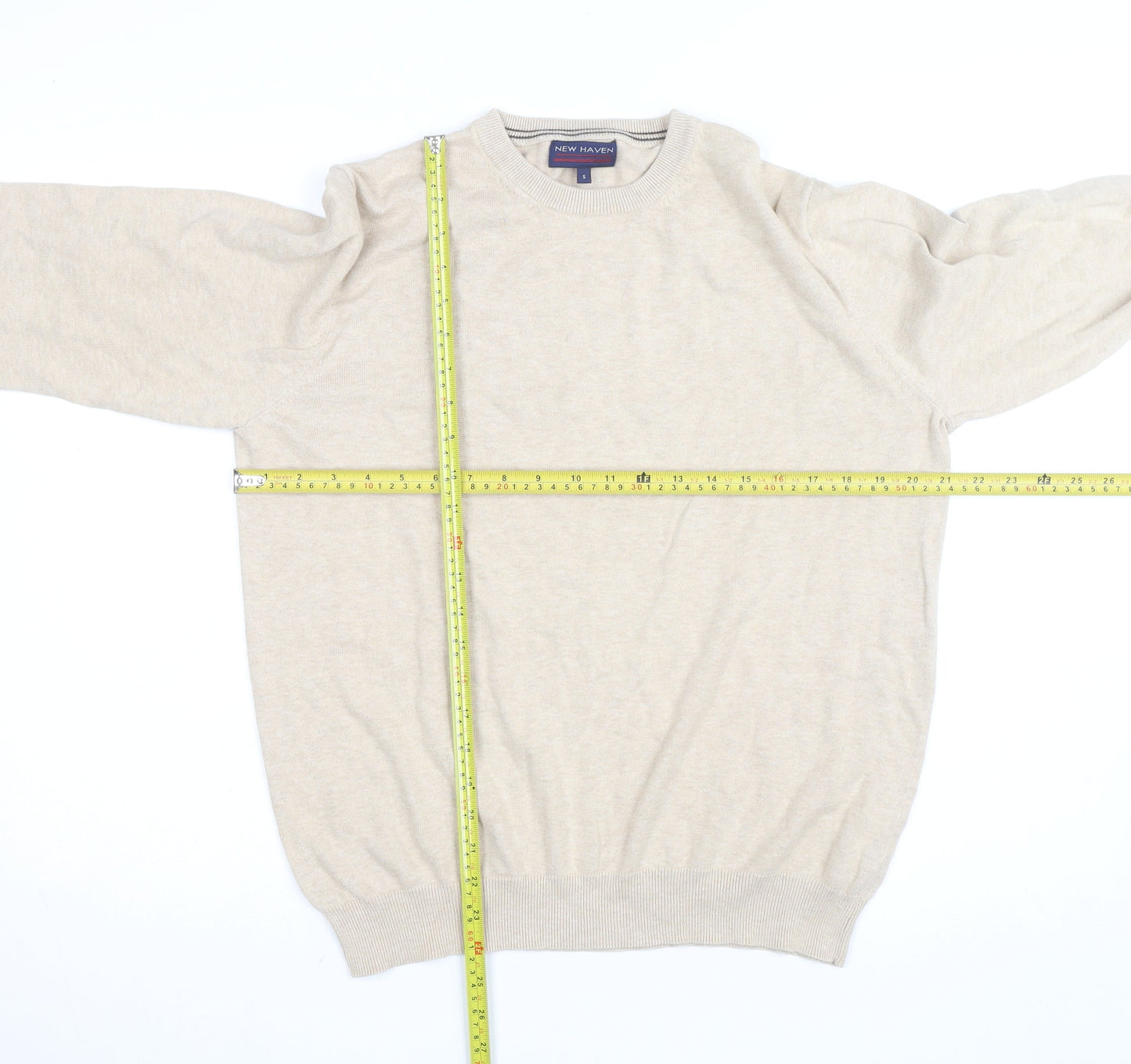 New Haven Men's Beige Small Crew Neck Pullover Jumper