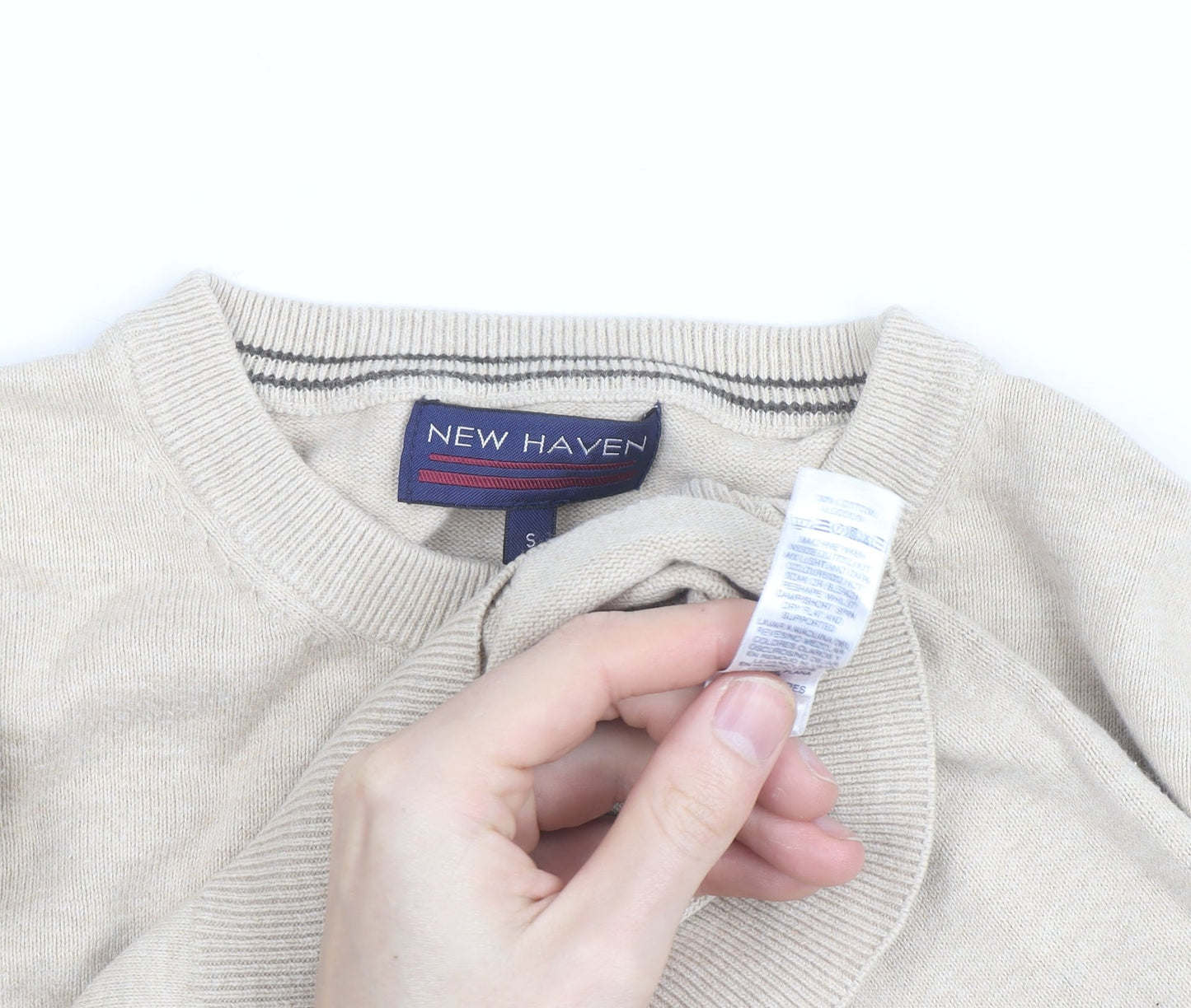 New Haven Men's Beige Small Crew Neck Pullover Jumper