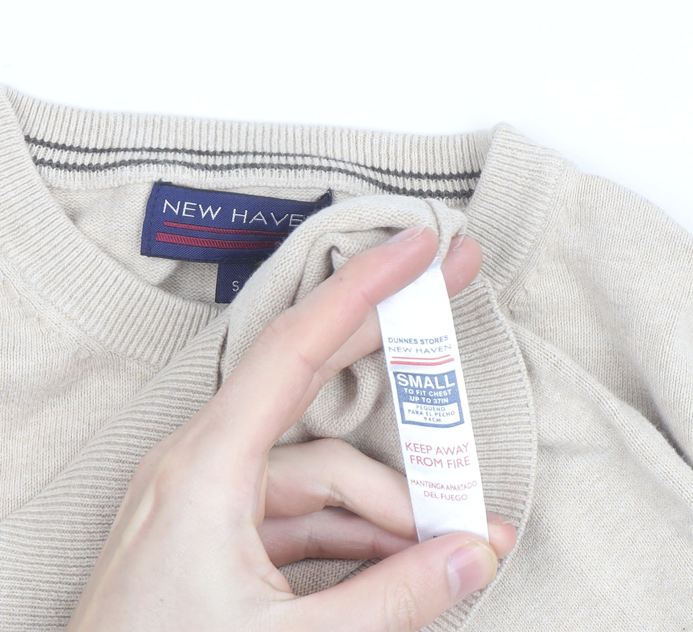 New Haven Men's Beige Small Crew Neck Pullover Jumper