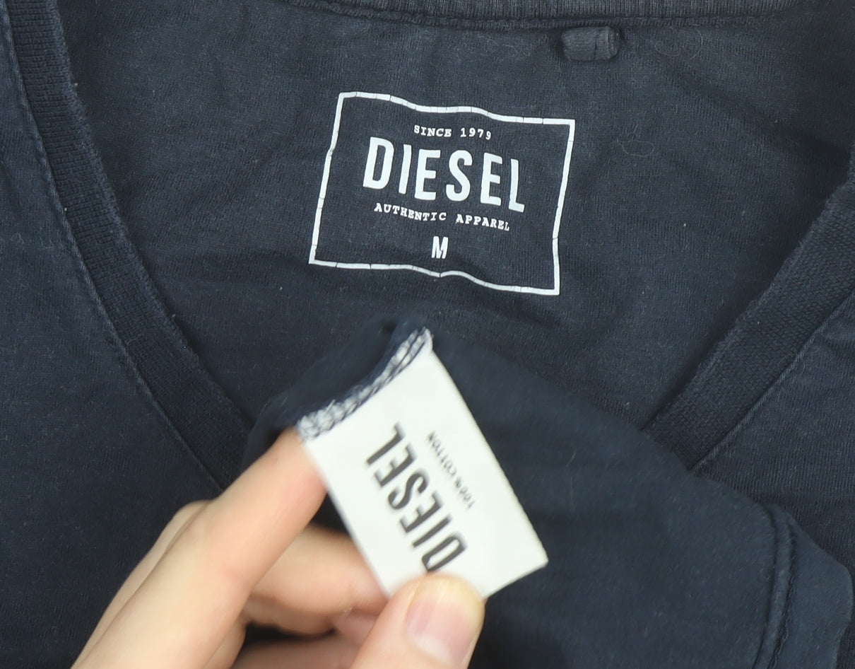Diesel Men's Blue V-Neck Cotton T-Shirt Size M