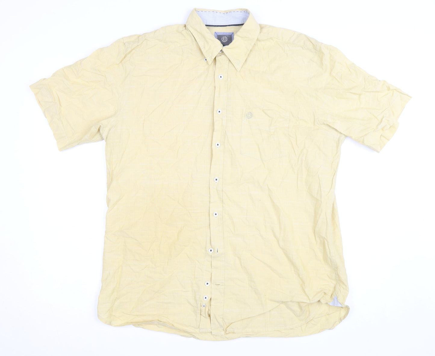 Bugatti Men’s Beige Short Sleeve Cotton Button-Up Shirt Size 40