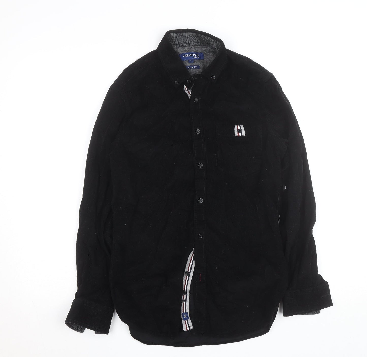 Vermonti Milan Men’s Black Slim Fit Corduroy Long Sleeve Shirt S