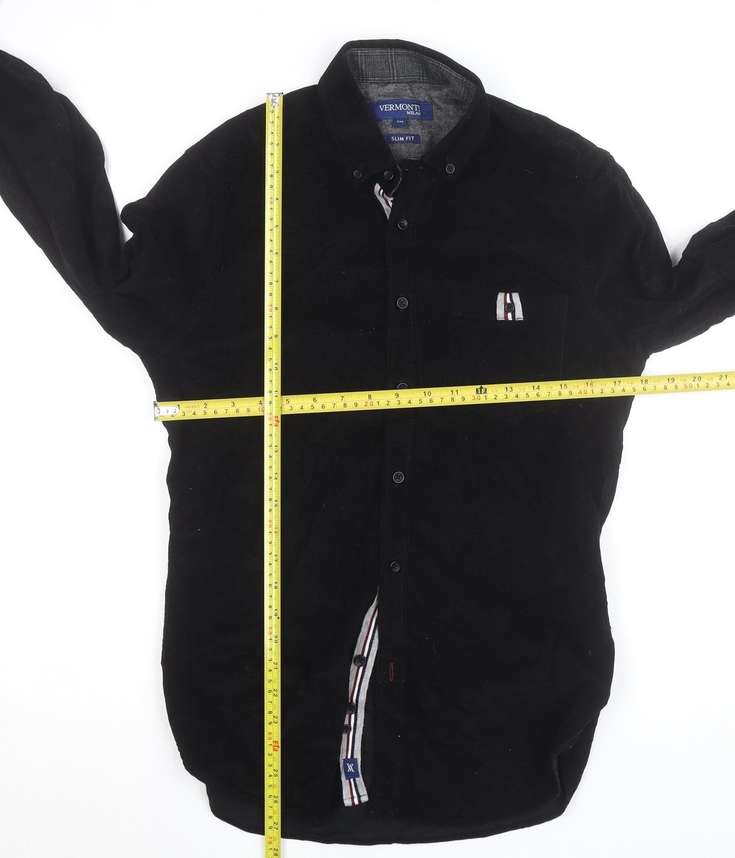 Vermonti Milan Men’s Black Slim Fit Corduroy Long Sleeve Shirt S